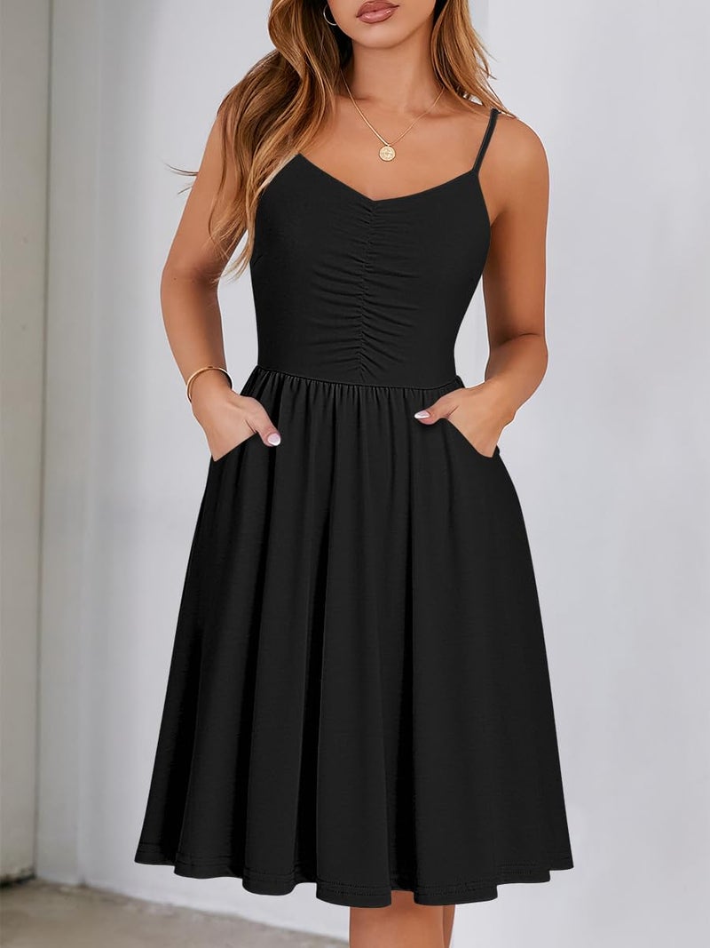 YATHON Women's Spaghetti Straps Party Sundress Casual Beach Summer Dresses 2025(L, YT090-Black) - Image 5